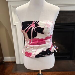 Heavy silk floral strapless top